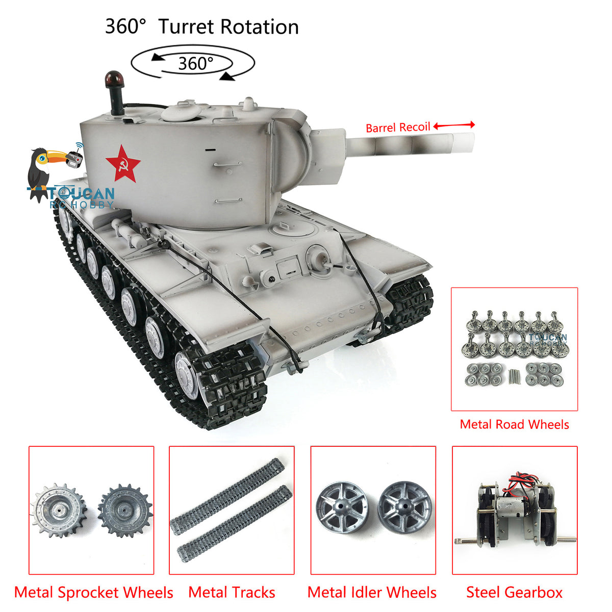 TOUCAN RC HOBBY Heng Long 1/16 7.0 Customized Painted RC Tank Metal Road Wheeled Radio Control Tracks Soviet KV-2 Gigant RTR 3949 360