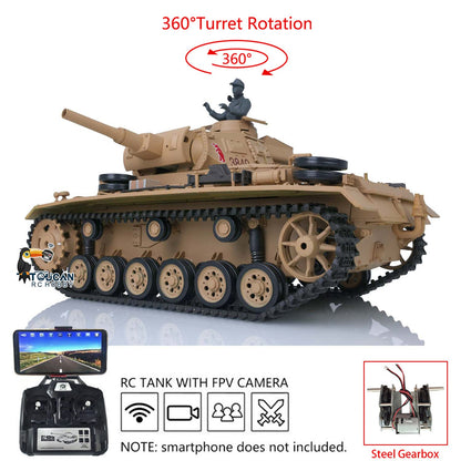 TOUCAN RC HOBBY Heng Long 1/16 Plastic 7.0 3848 3849 Panzer III H L RC Tank FPV 360 Degree Turret Infrared System BB Smoke Steel Driving Gearbox Metal Barrel