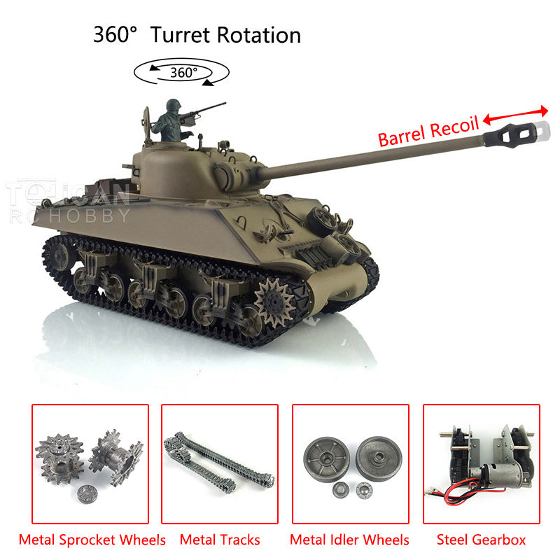 TOUCAN RC HOBBY Heng Long 1/16 TK7.0 3898 USA M4A3 Sherman RTR RC Tank Barrel Recoil Smoke 360 Degrees Turret BB IR Metal Tracks Gearbox Drive Idler Wheels