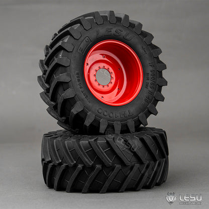 TOUCAN RC HOBBY 1Pair Front or Rear Wheel Rubber Tire Tyre Metal Wheel Hub for LESU 1/14 RC Hydraulic Tractor AOUE 1050 Agricultural Vehicle DIY Car