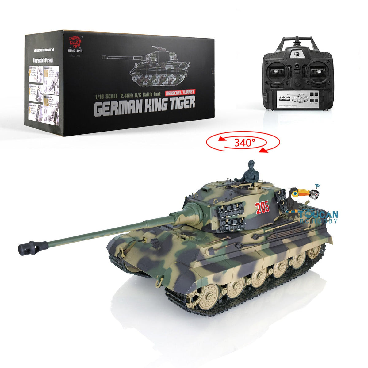 TOUCAN RC HOBBY Heng Long 1/16 TK7.0 Plastic German King Tiger RTR RC Tank Model 3888A Sound Light Smoke BB Infrared Combat Metal Barrel