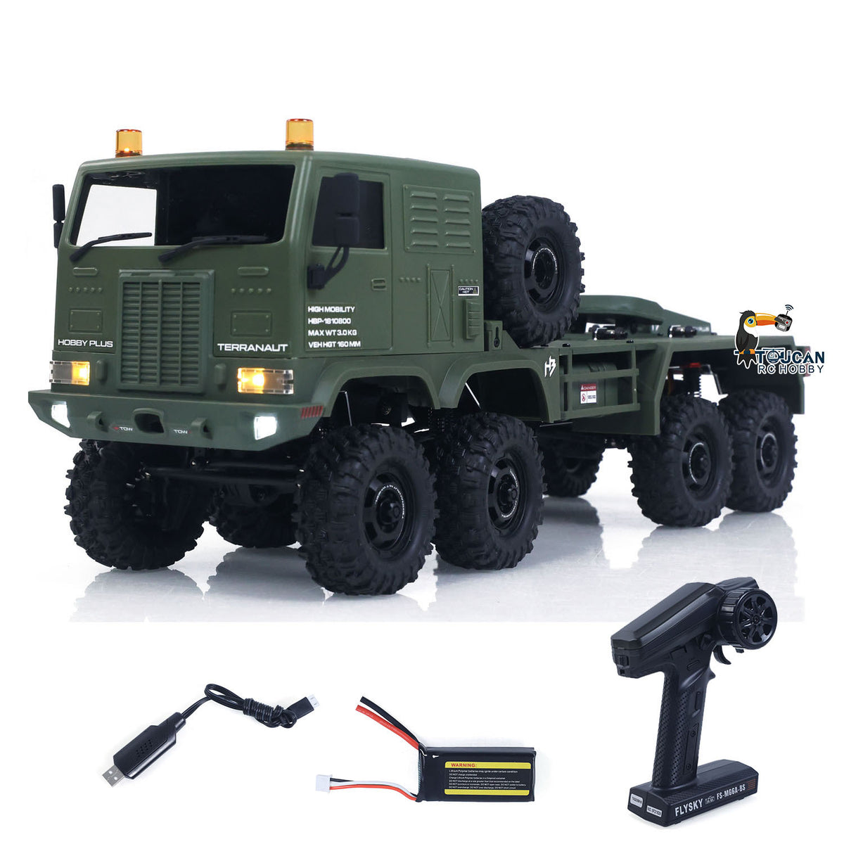 TOUCAN RC HOBBY Hobby Plus US Stock 1/18 Remote Control Military Truck 8X8 All Wheel Steering Electric RC Off Road Vehicle Model 2Speed Gearbox RTR Metal Chassis