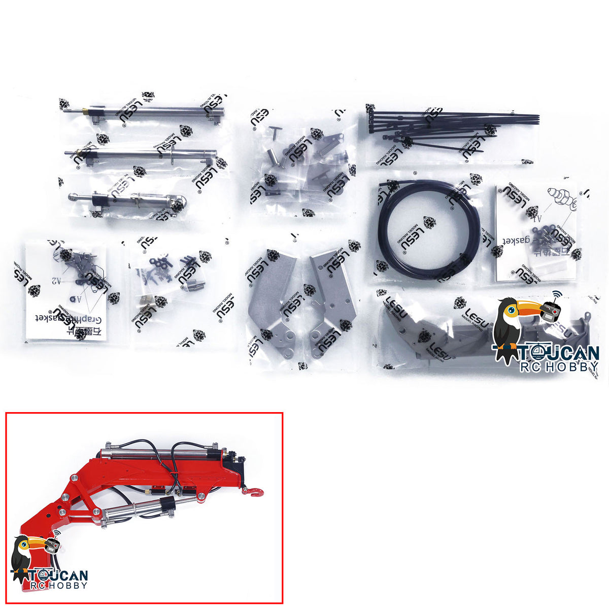 TOUCAN RC HOBBY LESU Metal Orange Peel Grab A0043 with Hydraulic Rotary Cylinder/ Luffing Jib Crane A0044 for 1/14 Crane Truck A0014 RC Dumper Tipper Vehicle DIY for Model Enthusiast