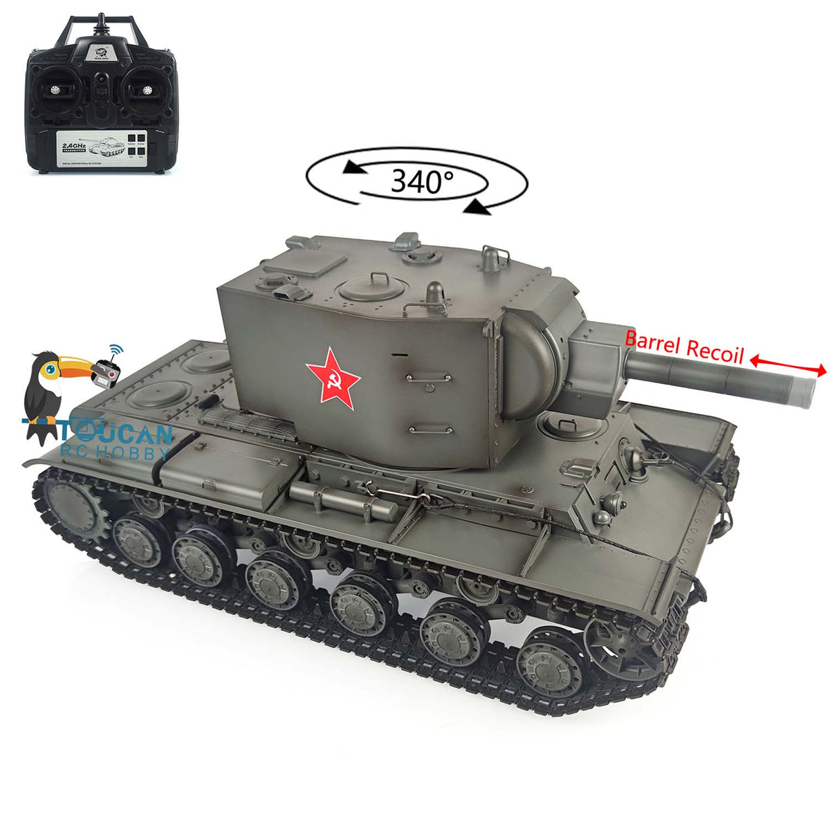 TOUCAN RC HOBBY Heng Long 1/16 7.0 Version Plastique Peint Char RC Géant KV-2 Soviétique RTR 3949 Recul du canon Bras de suspension Tir de billes BB