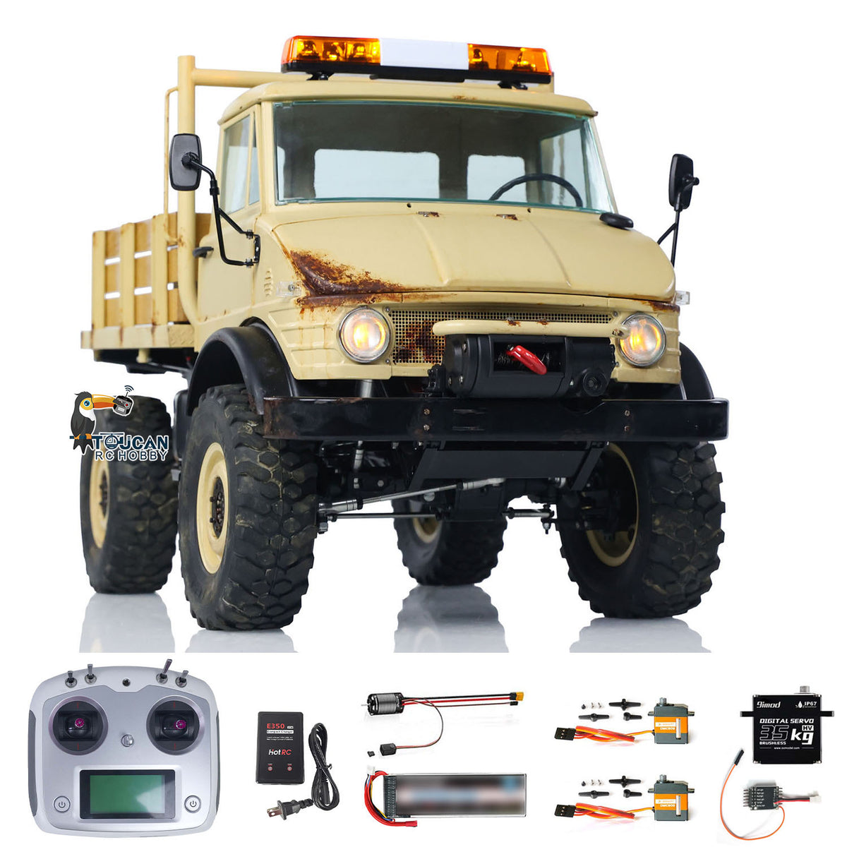 TOUCAN RC HOBBY LESU UM406 1/10 RC-Geländewagen aus Metall, 2-Gang-Getriebe, Seilwinde, Leichtmetallfelgen, Sound- und Lichtsystem, FS I6S Fernsteuerung für Outdoor-Hobbyisten
