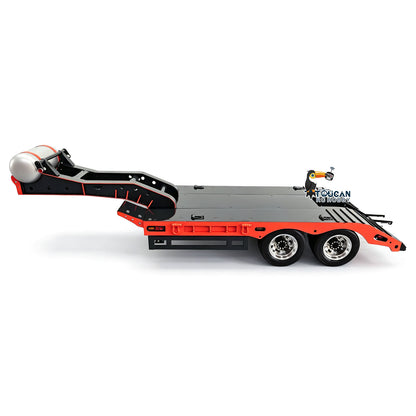 Remorque plateau 2 essieux en métal HHG Model 1/14 TOUCAN RC HOBBY, largeur réglable manuellement de 18 à 23 cm, avec lumières et roues en acier inoxydable pour modèle de camion tracteur RC