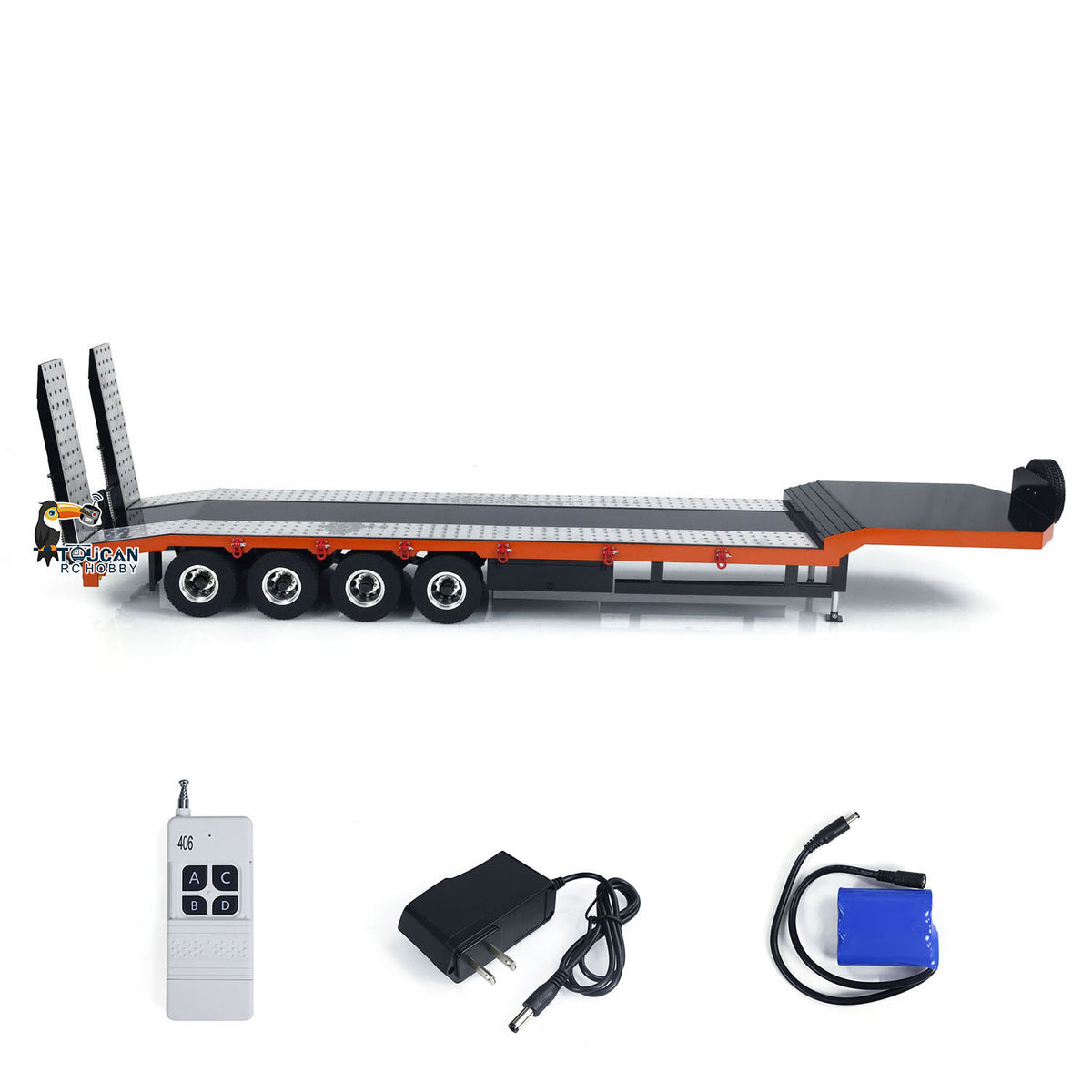 TOUCAN RC HOBBY HHG Model 1:14 4-axle Metal Trailer for RC Tractor Car Trucks Electric Tailgate Legs Painted Assembled DIY Model Battery
