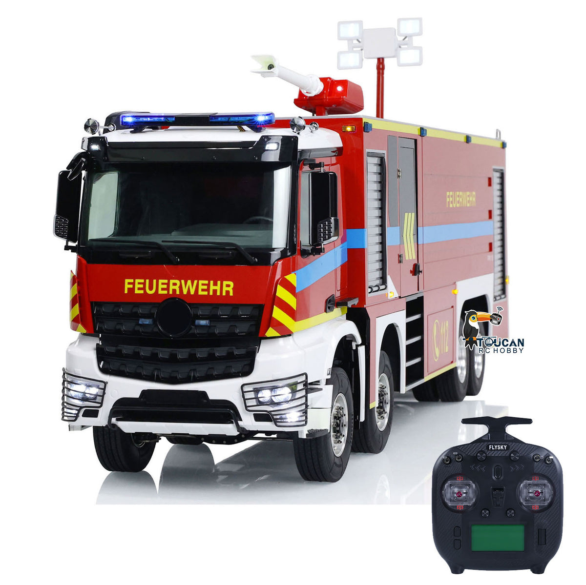 TOUCAN RC HOBBY 1/14 RC Fire Fighting Truck 8x8 Radio Control Fire Car Light Sound Metal Chassis Assembled and Painted Motor ESC Servo