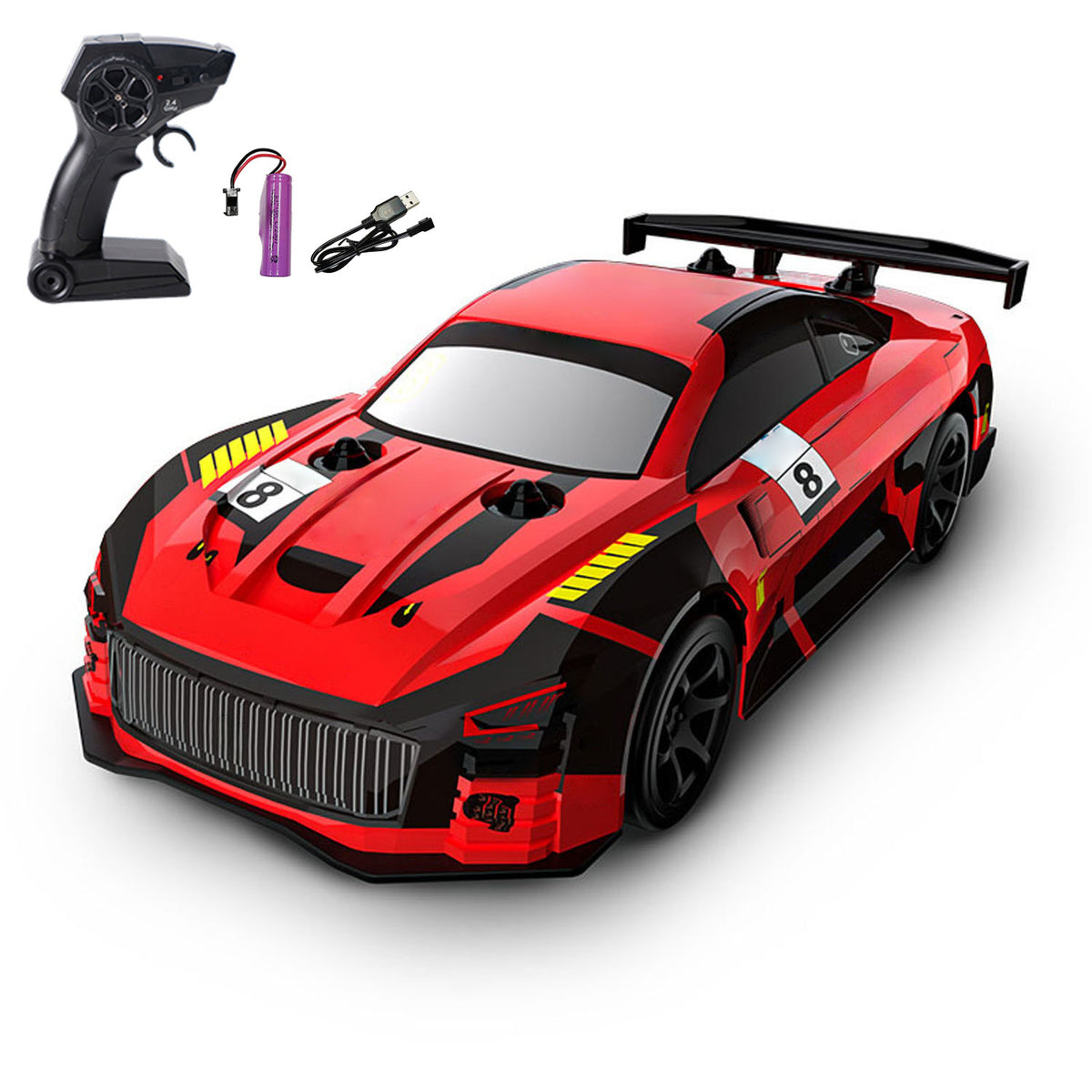 TOUCAN RC HOBBY JJRC Voiture de drift télécommandée en plastique 1/18 Q165 360 Drift 4WD radiocommandée véhicule de course électrique RTR avec lumières, émetteur et batterie