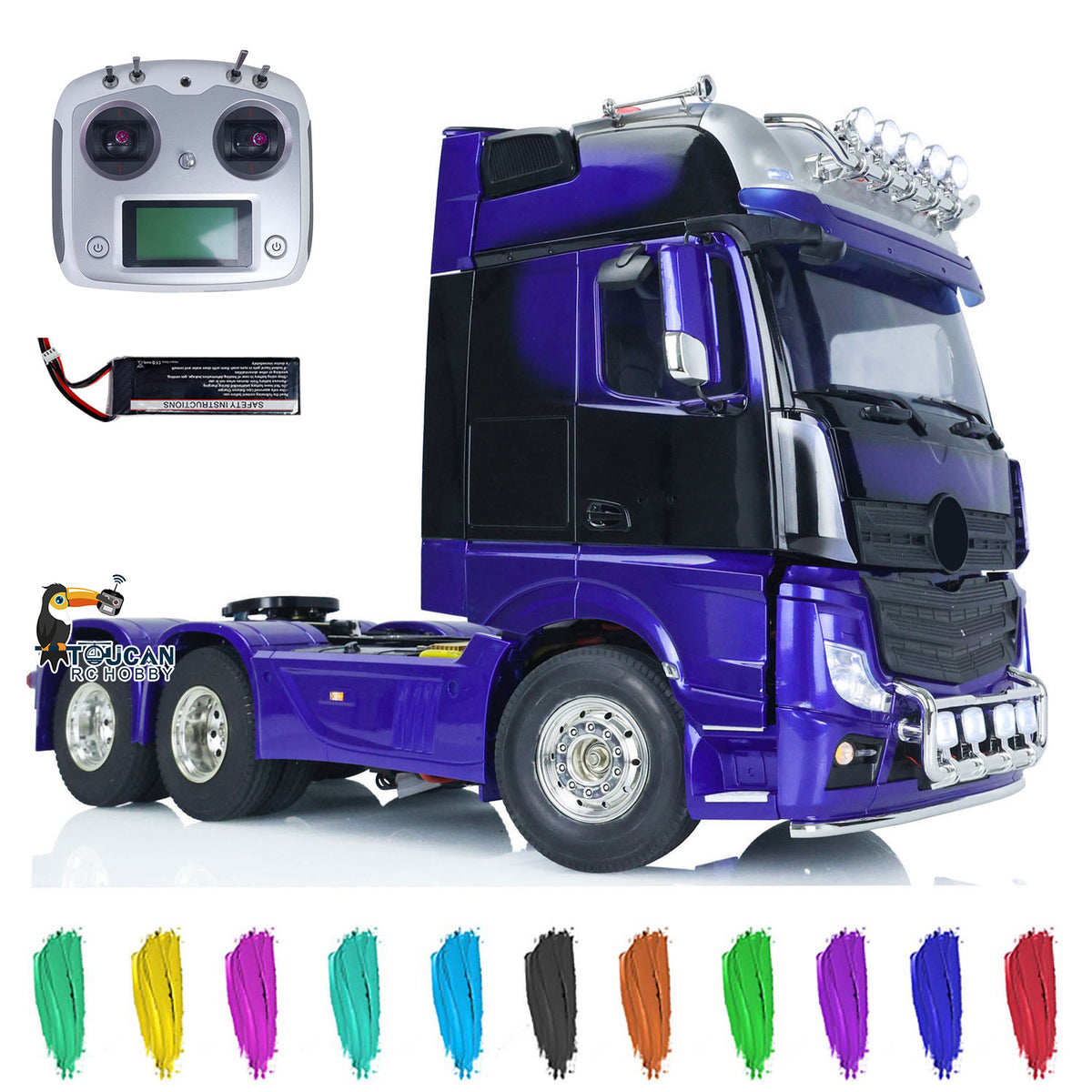 TOUCAN RC HOBBY HHRC 1/14 Drei-Achsen RC Sattelzugmaschine 6x4 lackiertes, zusammengebautes Modellauto mit Motor, Fahrregler, Servo, Sound, Licht und Warnleuchte
