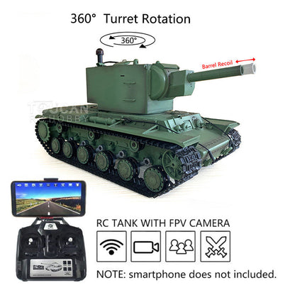 TOUCAN RC HOBBY Heng Long 1/16 Plastic TK7.0 Soviet KV-2 RTR RC Tank 3949 with FPV 360 Degrees Turret Barrel Recoil BB IR Smoke Steel Gearbox