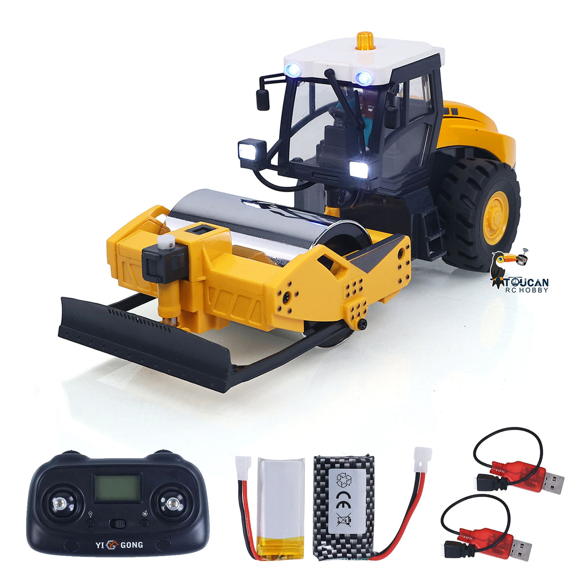 TOUCAN RC HOBBY Yi Gong 1/50 Mini Remote Control Road Roller RTR Electric RC Construction Vehicle Finished Model Metal Blade Lights Sounds Effect