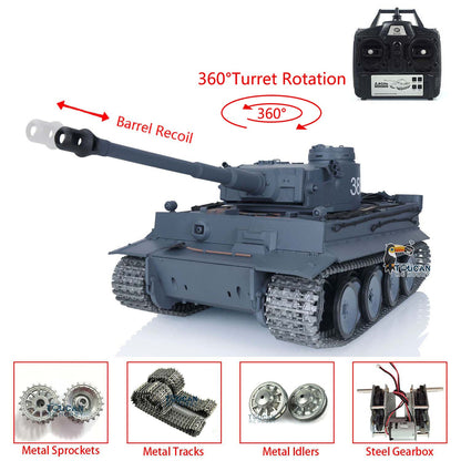 TOUCAN RC HOBBY Heng Long 1/16 TK7.0 Promotion Tiger I RC Tank 3818 with Barrel Recoil 360 Degrees Turret IR Smoke Metal Tracks Sprockets Idlers Wheels