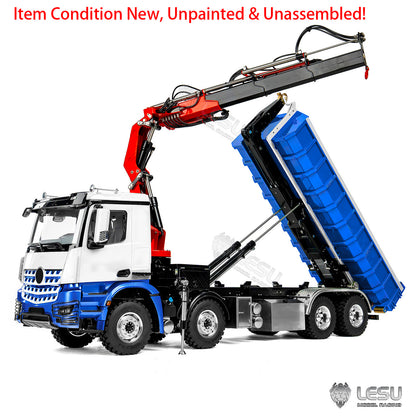 Camion benne télécommandé hydraulique LESU Z0122 1/14 8x8 avec bras à crochet télescopique, vanne 7 canaux, grue, boîte de vitesses à 3 rapports, blocage de différentiel, lumières et son TOUCAN RC HOBBY