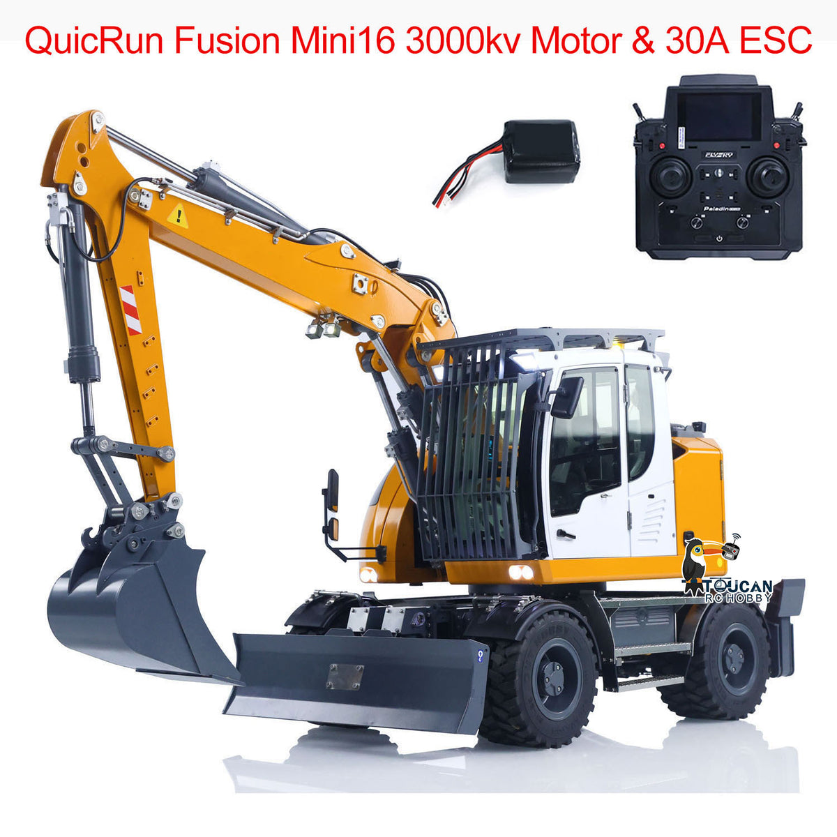 TOUCAN RC HOBBY CUT RC Hobby RC Hobby LR914 1/14 Metal RC Hydraulic Wheel Excavator RTR 8-Way Valve Axle Differential Lock Hobbywing Fusion Brushless Motor & ESC Quick Coupler Light Sound Tail Hook