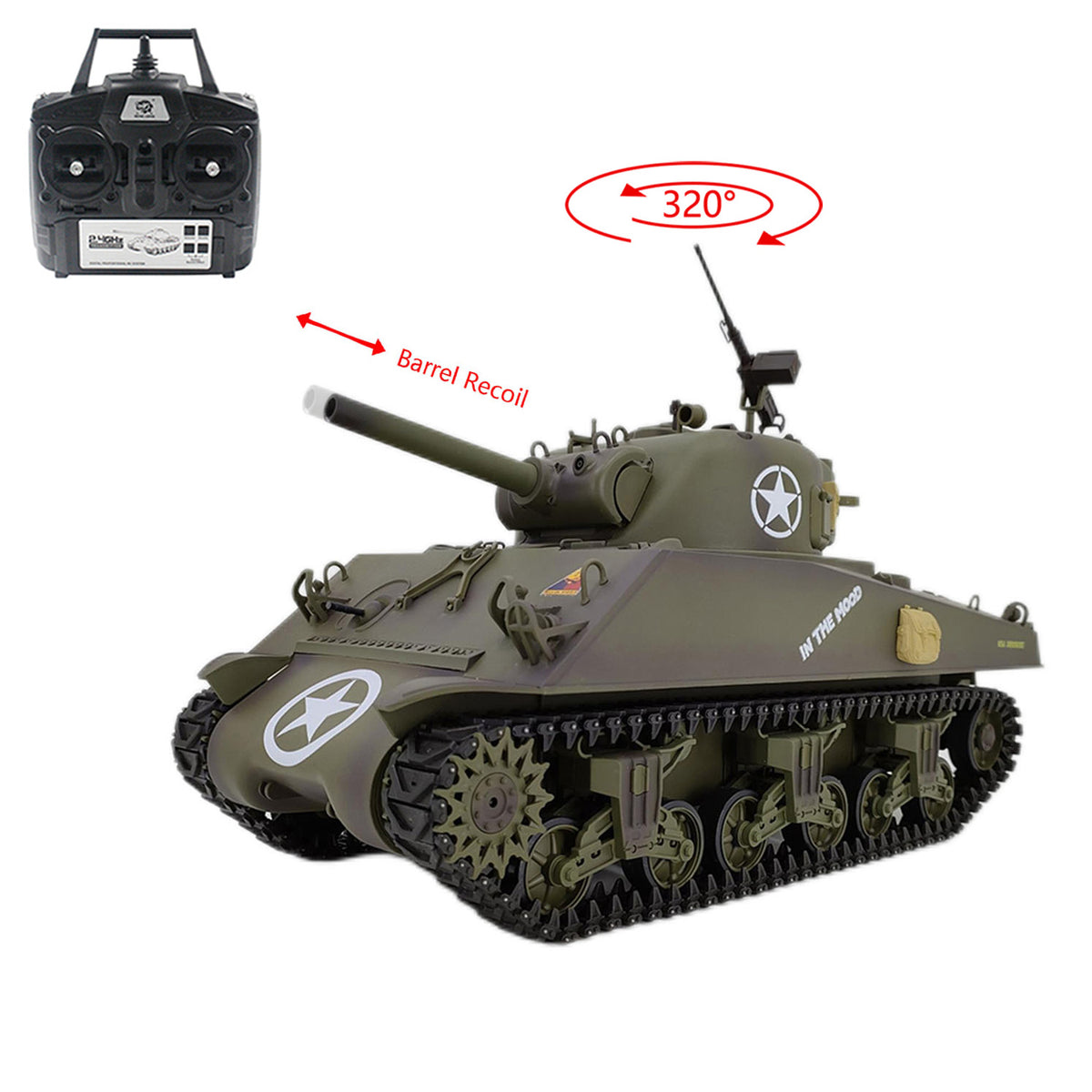 TOUCAN RC HOBBY CoolBank Plastic 1/16 7.0 RC Tank M4A3 Sherman 3898 320 Degrees Turret Barrel Recoil BB IR Smoking Steel Gearbox Battery 2.4G Radio