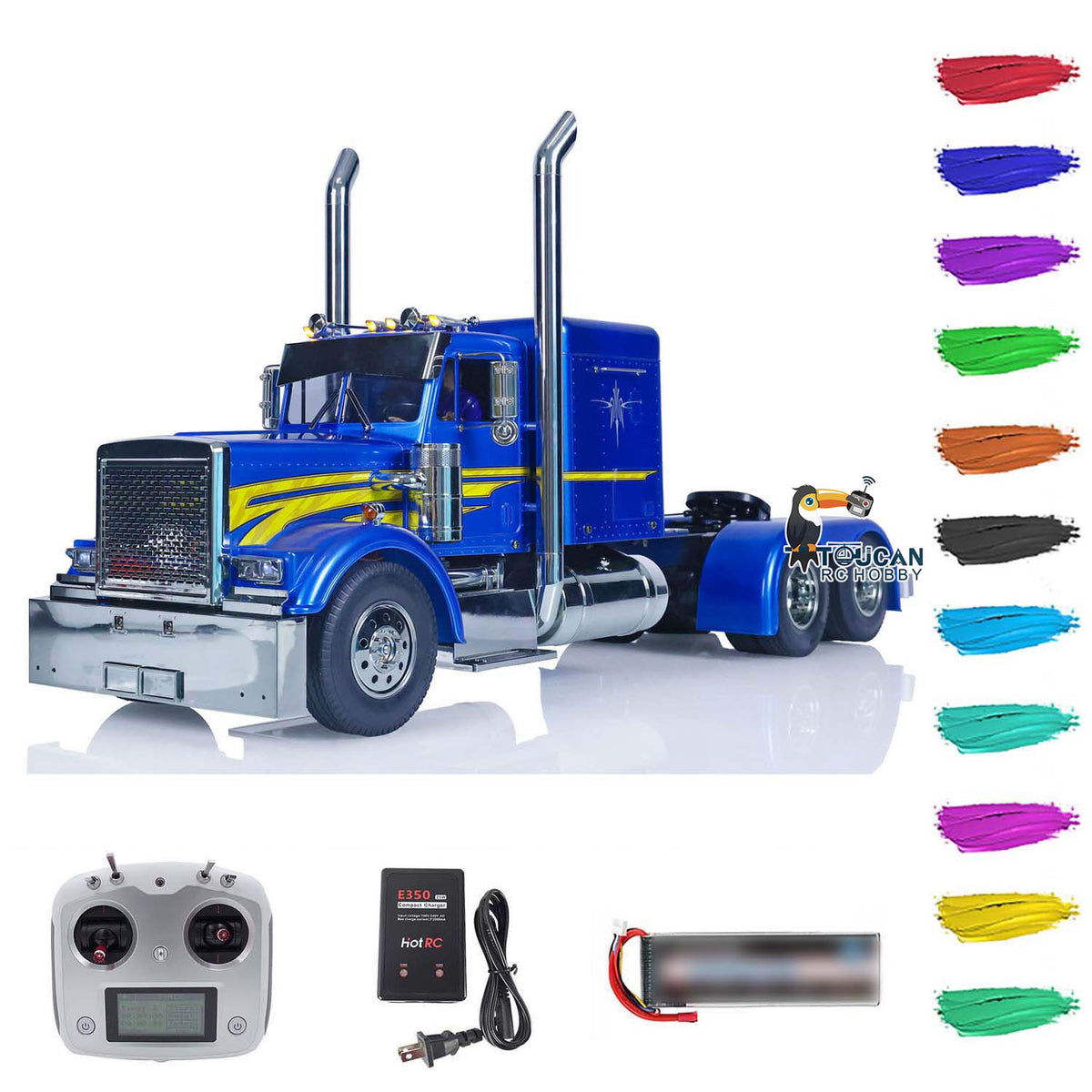 TOUCAN RC HOBBY 1/14 6x4 56344 Camion tracteur RC à 3 essieux RTR voiture télécommandée avec son, lumières, moteur, ESC et transmission à 3 vitesses