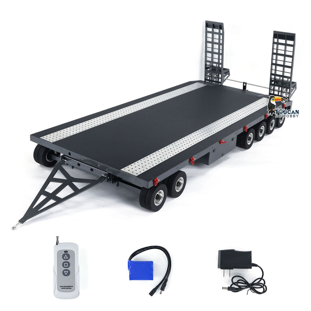 TOUCAN RC HOBBY HHG Model Metal 6 Axles Full Trailer Painted for 1/10 1/8 1/7 RC Car 1/14 1/12 Hydraulic Trucks Remote Construction Vehicles DIY Model