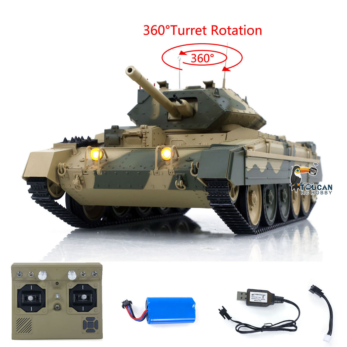 TOUCAN RC HOBBY CoolBank 1/16 Radio Control Tank Crusader MK III 360 Degre Turret Rotation Barrel Recoil Elevation Light Sound Smoke System
