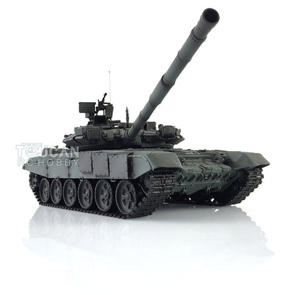 TOUCAN RC HOBBY Char RC Professionnel Heng Long 1/16 TK7.0 Russe T90 3938 avec Yeux Rouges, Tourelle à 360 Degrés, Fumée, Combat Infrarouge, Pignons, Poulies et Galets de Roulement en Métal