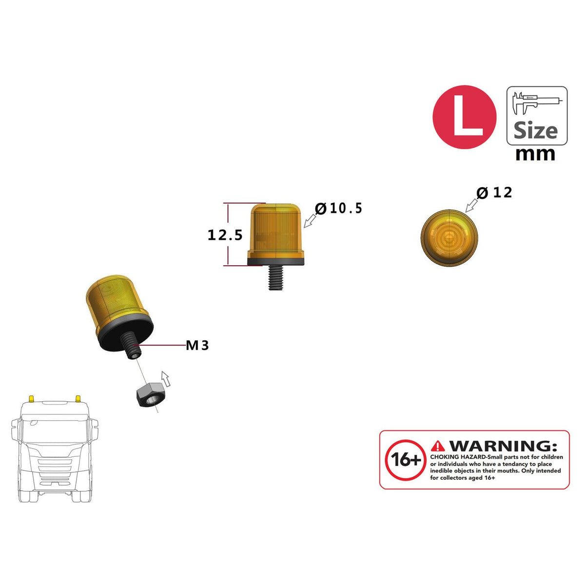 TOUCAN RC HOBBY 3V Plastic Warning Light 360 LED Rotating Flashing Lamp for DIY 1/14 RC Tractor Truck 770S Excavator Tipper Model Car