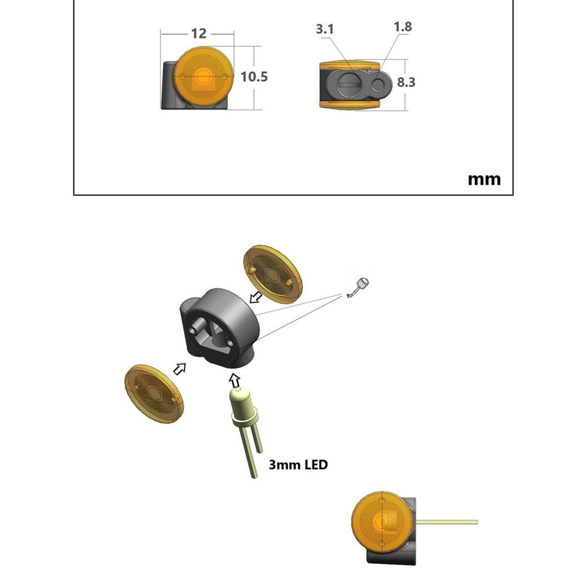 TOUCAN RC HOBBY LED 2.2-3V Markierungsleuchte Kunststoff-Scheinwerfer 1 Paar für DIY 1:14 RC Traktor LKW Modell Kipper Zubehör