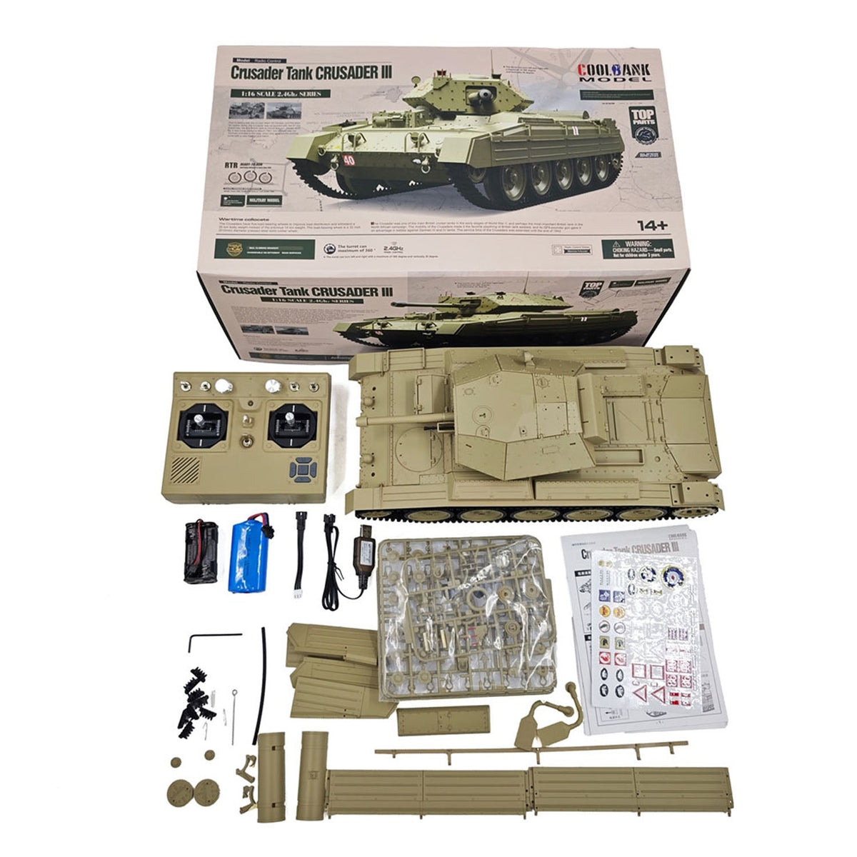 TOUCAN RC HOBBY 1/16 RC Battle Tank CoolBank Crusader MK III 2.4G Remote Control RTR Military Tank Model 360 Degrees Turret Rotary Smoke Sound Lights