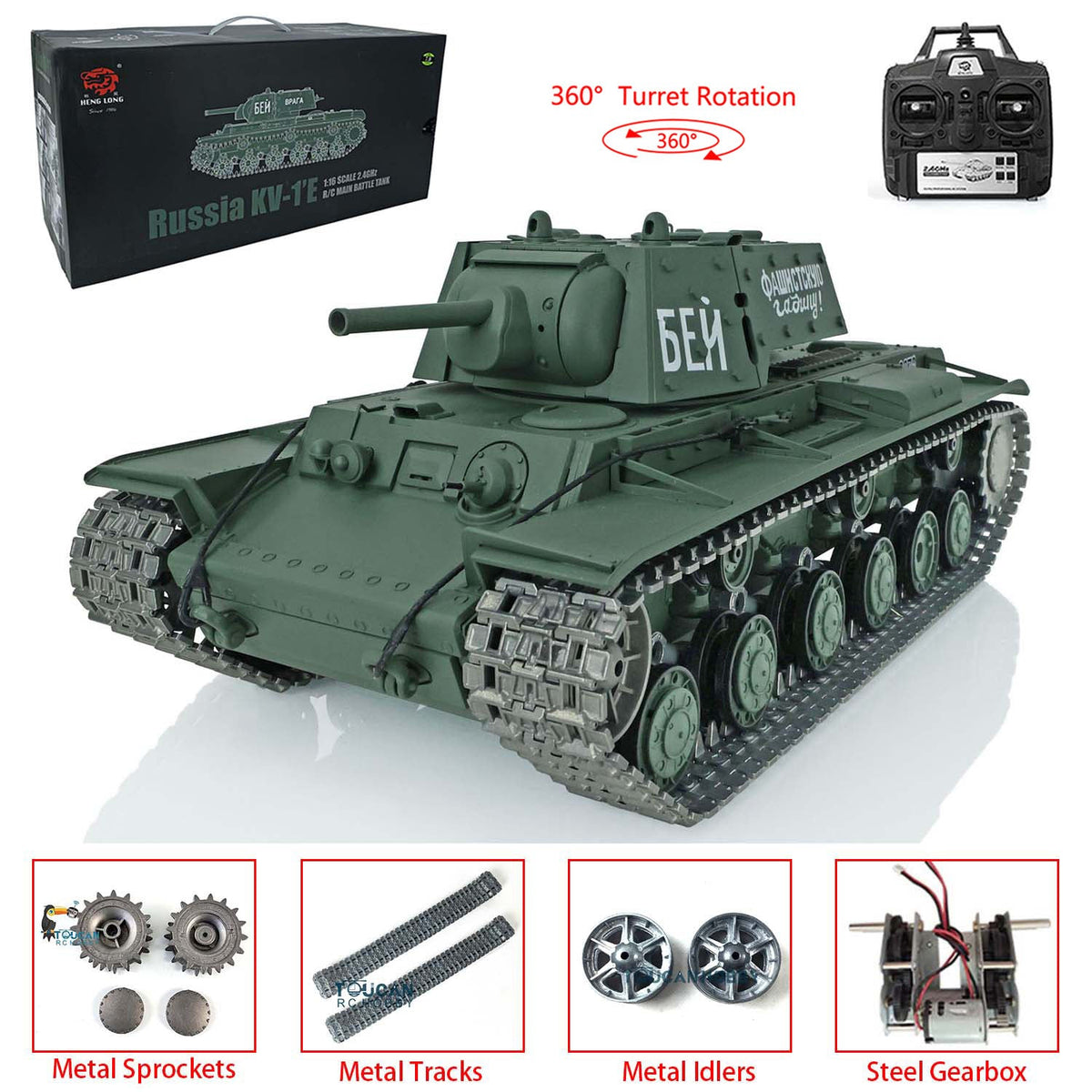 TOUCAN RC HOBBY Heng Long 1/16 TK7.0 Promotion Soviet Union KV-1 RTR RC Tank 3878 360 Degrees Turret Smoke BB IR Metal Barrel Tracks Sprockets Idlers Wheels Gearbox