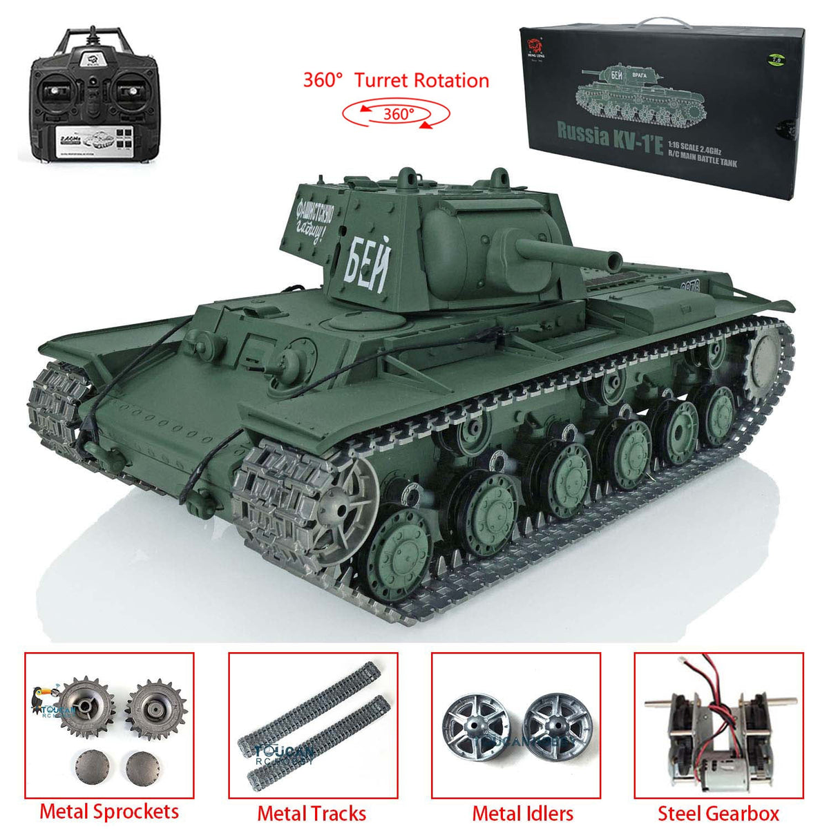 TOUCAN RC HOBBY Heng Long 1/16 TK7.0 Promotion Soviet Union KV-1 RTR RC Tank 3878 360 Degrees Turret Smoke BB IR Metal Barrel Tracks Sprockets Idlers Wheels Gearbox