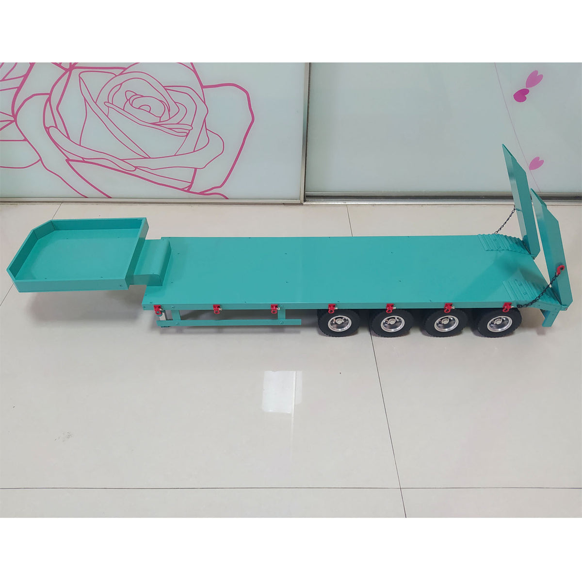 TOUCAN RC HOBBY Metal 4-Axle Trailer for 1/14 RC Tractor Truck Radio Controlled Hydraulic Equipment Dump Car Hobby Model DIY