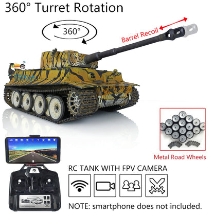 TOUCAN RC HOBBY Heng Long 1/16 TK7.0 3818 Tiger I RTR RC-Panzer FPV 360-Grad-Turm Rohr-Rücklauf Rauch Metallketten Antriebs- und Leiträder Laufrollen handlackiert