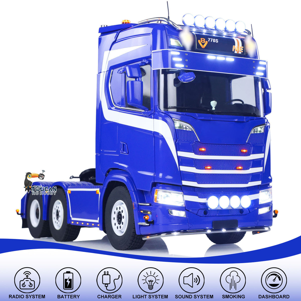 TOUCAN RC HOBBY  770S 1/14 RC Tractor Truck 6X6 Metal Chassis Axle Locks RTR 3Speed Lorry Car Smoke Sound Light Unit Cabin Suspension ST8