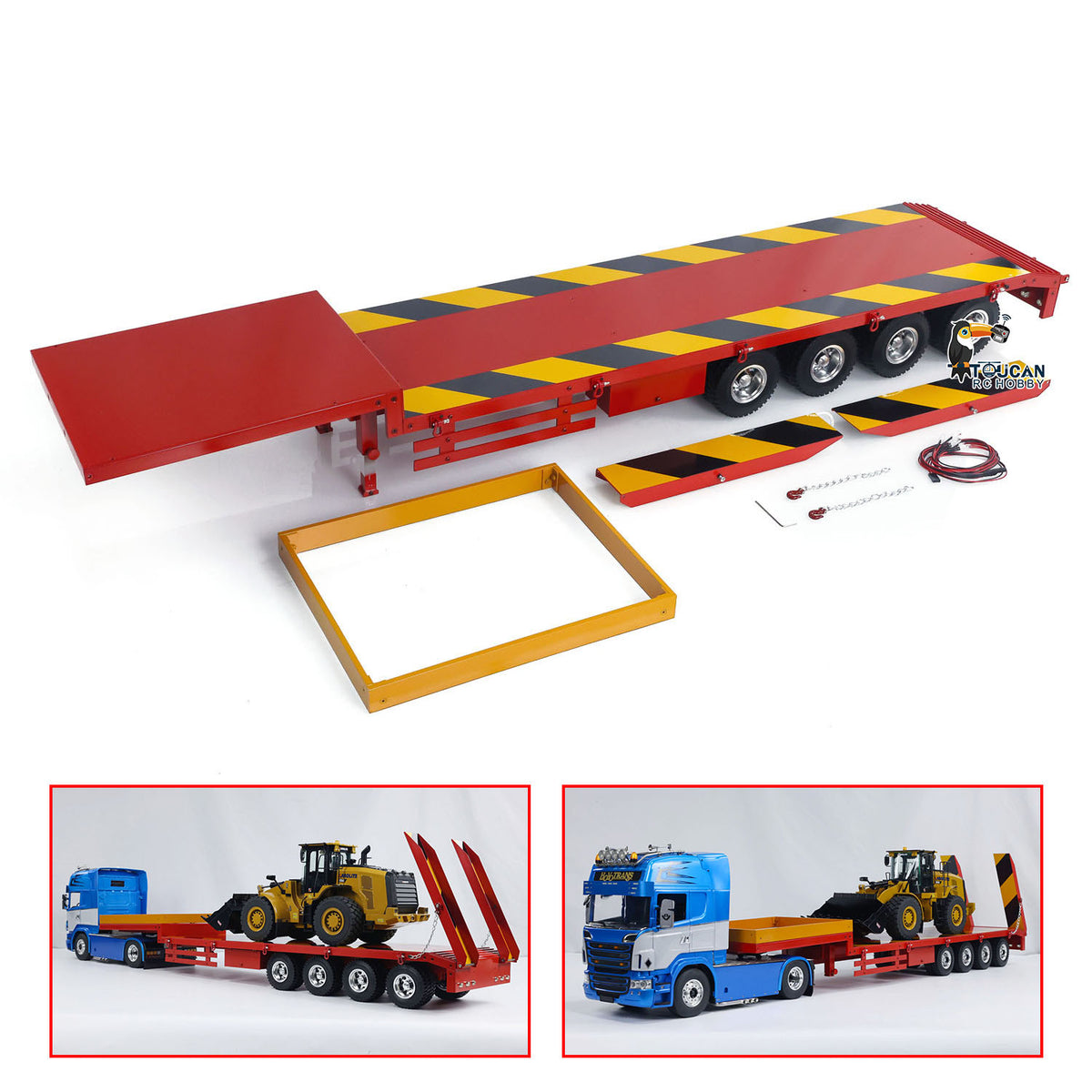 TOUCAN RC HOBBY Metal Semi-trailer 4-Axle Trailer for 1/14 RC Tractor Truck Remote Control Car Hobby Model DIY Accessory Assembled Painted