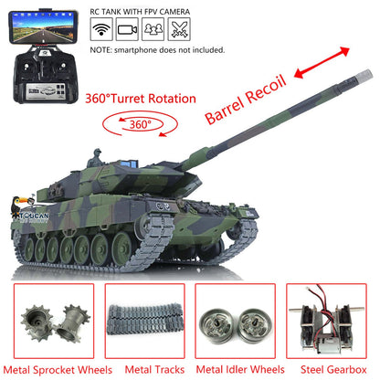 TOUCAN RC HOBBY Heng Long 1/16 TK7.0 Promotion German Leopard2A6 RTR RC Tank 3889 with 360 Degrees Turret Barrel Recoil Smoke BB IR Metal Tracks Sprockets Idlers Wheels Gearbox