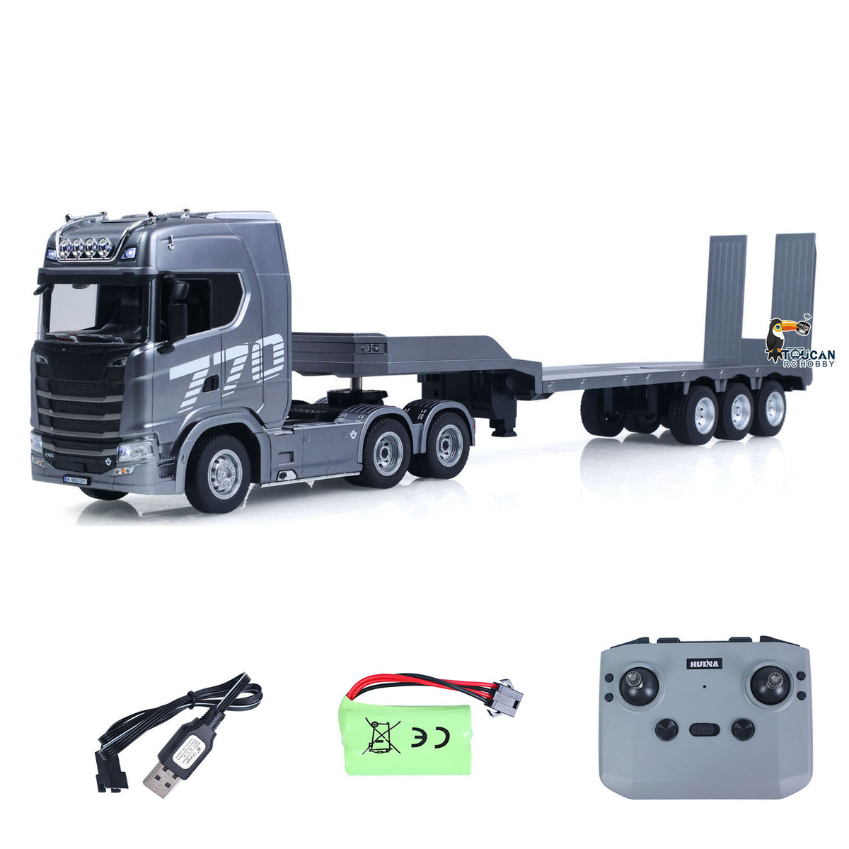 TOUCAN RC HOBBY US-Lager HUINA 770S 1/24 RC Traktor LKW ferngesteuertes Fahrzeug 3-Achsen Kunststoff-Tiefladeauflieger mit Stützbeinen