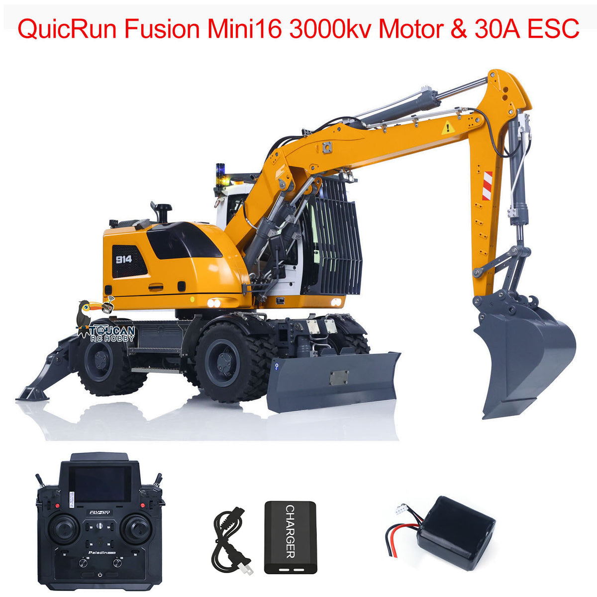 TOUCAN RC HOBBY CUT RC Hobby RC Hobby LR914 1/14 Metal RC Hydraulic Wheel Excavator RTR 8-Way Valve Axle Differential Lock Hobbywing Fusion Brushless Motor & ESC Quick Coupler Light Sound Tail Hook