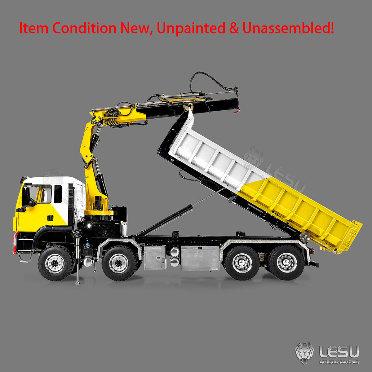 TOUCAN RC HOBBY LESU Z0124 1/14 8x8 Hydraulic Crane RC Roll Off Dump Truck with TGS Cabin Metal Chassis Telescopic Hook Lift 3 Speed Gearbox Light Sound System