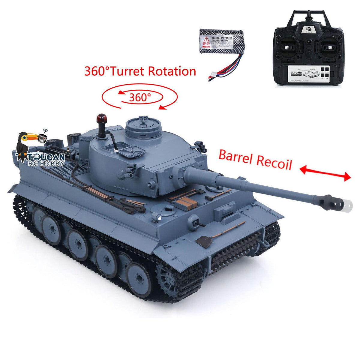 TOUCAN RC HOBBY Heng Long 1/16 TK7.0 Plastic German Tiger I RTR RC Tank 3818 Infrared Combat BB Sounds Lights Smoke Model Metal Barrel Recoil