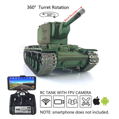 TOUCAN RC HOBBY Heng Long 1/16 TK7.0 Promotion Soviet KV-2 RTR RC Tank 3949 FPV Barrel Recoil 360 Degrees Turret Smoke IR BB Metal Tracks Sprockets Idlers Wheels Gearbox