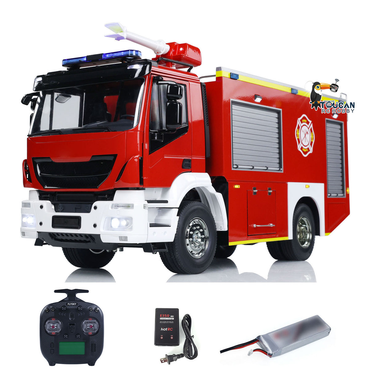 TOUCAN RC HOBBY 1/14 RC Fire Truck 4x2 Rescue Fire Vehicle 2-Speed Transmission Light Sound ST8 Remote Control System Emulated Car Hobby Models