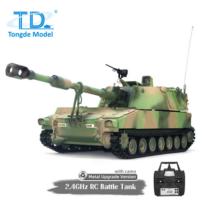 TOUCAN RC HOBBY Tongde Model 1/16 M109A2 RC Tank RTR Self-propelled Howitzer Sound Light Metal Wheels Smoke BB Unit Barrel Recoil System