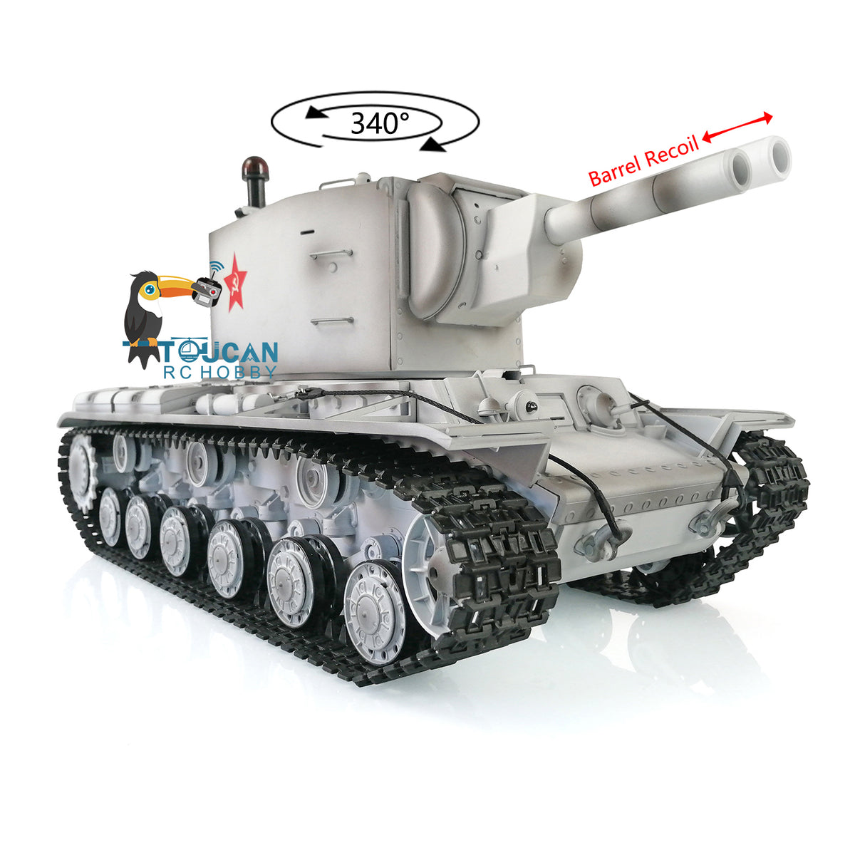TOUCAN RC HOBBY Heng Long 1/16 7.0 Version Plastique Peint Char RC Géant KV-2 Soviétique RTR 3949 Recul du canon Bras de suspension Tir de billes BB