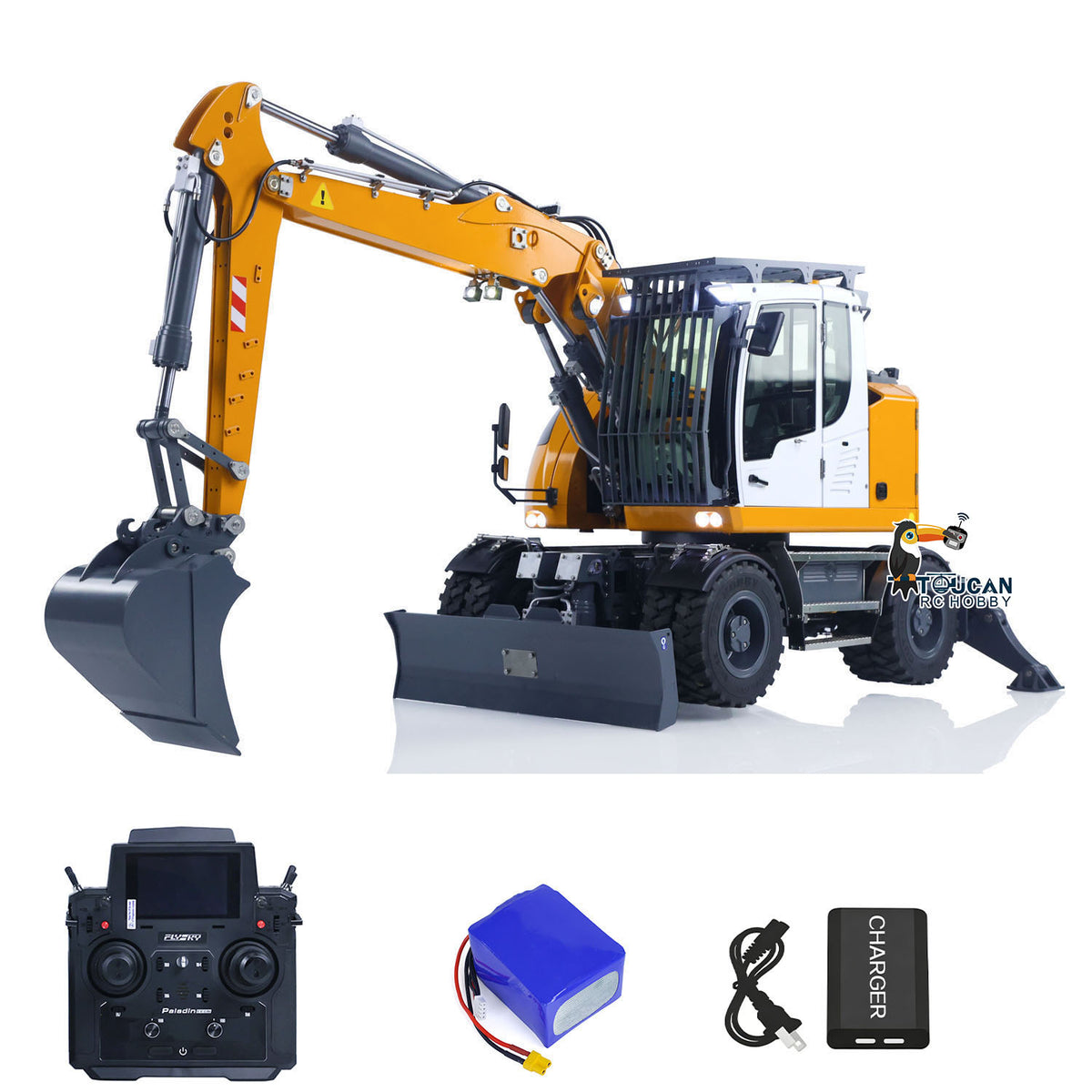 TOUCAN RC HOBBY US Stock CUT RC Hobby 1/14 RC Hydraulic Wheeled Excavator LR914 -3Arms 8CH Valve Metal RTR
