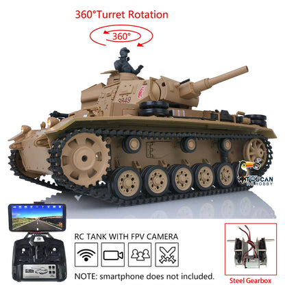 TOUCAN RC HOBBY Heng Long 1/16 Plastic 7.0 3848 3849 Panzer III H L RC Tank FPV 360 Degree Turret Infrared System BB Smoke Steel Driving Gearbox Metal Barrel