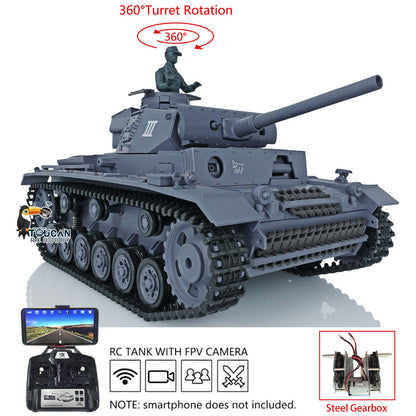 TOUCAN RC HOBBY Heng Long 1/16 Plastic 7.0 3848 3849 Panzer III H L RC Tank FPV 360 Degree Turret Infrared System BB Smoke Steel Driving Gearbox Metal Barrel