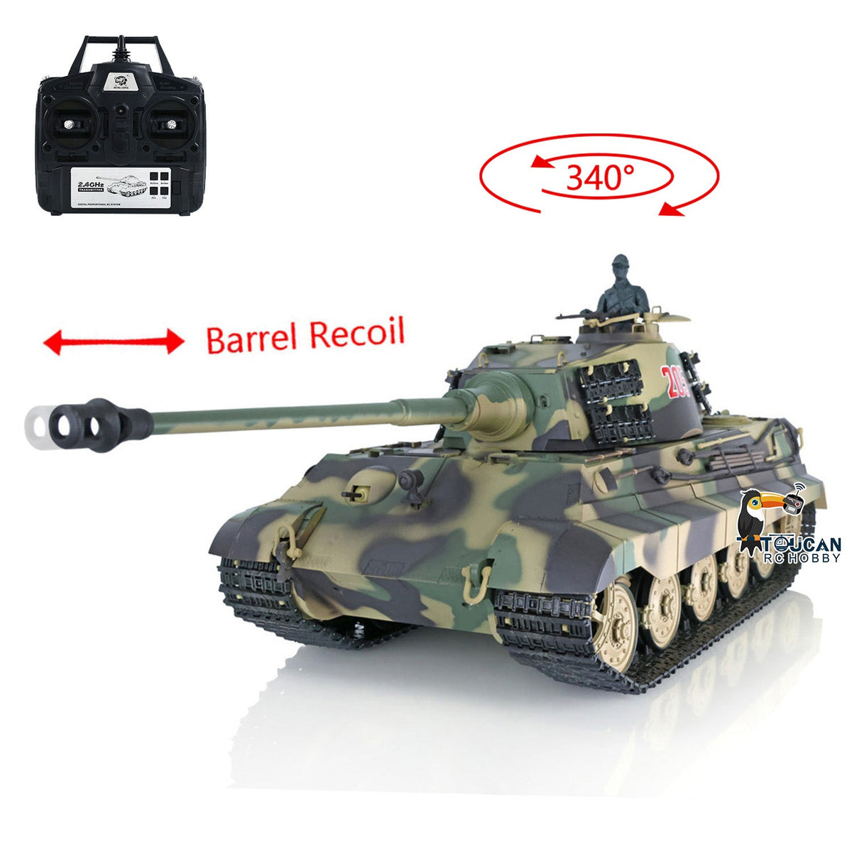 TOUCAN RC HOBBY Heng Long 1/16 TK7.0 Plastic German King Tiger Henschel 3888A RTR RC Tank with Barrel Recoil Infrared Combat BB Smoke Unit Sound Light
