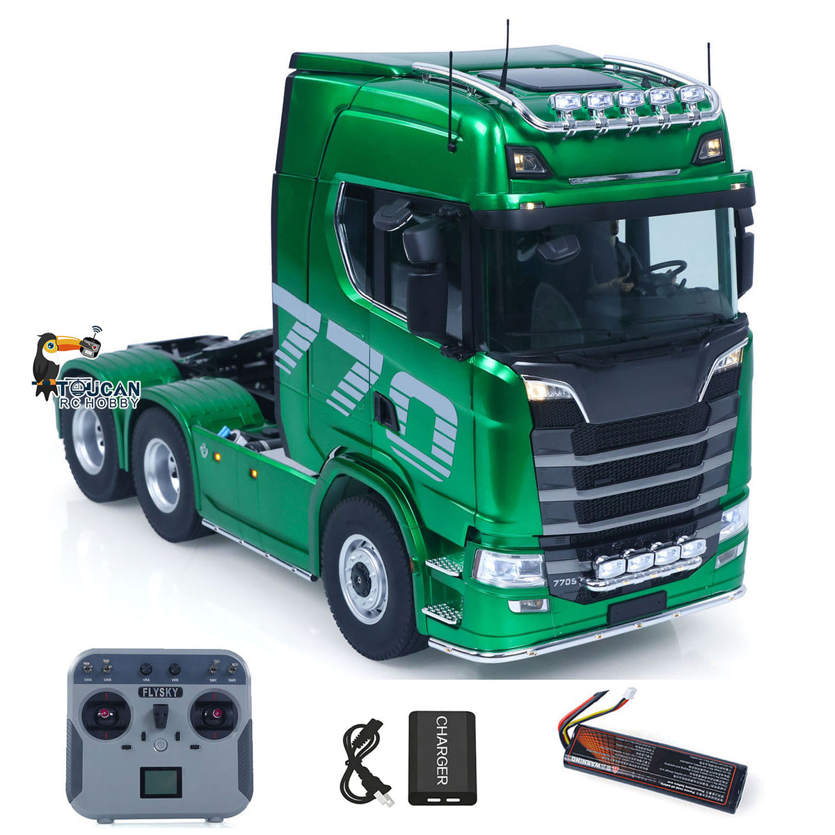 In Stock TOUCAN RC HOBBY KABOLITE 770S-100 Metal 1/14 RC Tractor Truck RTR 2-Speed Transmission 6x6 Differential Lock Light & Sound System Cab Suspension Electric Windshield Wipers for Trailer Towing
