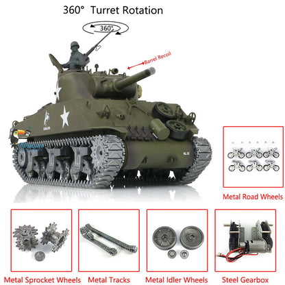 TOUCAN RC HOBBY Heng Long 1/16 TK7.0 Customized 3898 USA M4A3 Sherman RTR RC Tank Barrel Recoil 360 Degrees Turret Infrared Combat Smoke BB Metal Tracks Road Idler Drive Wheels