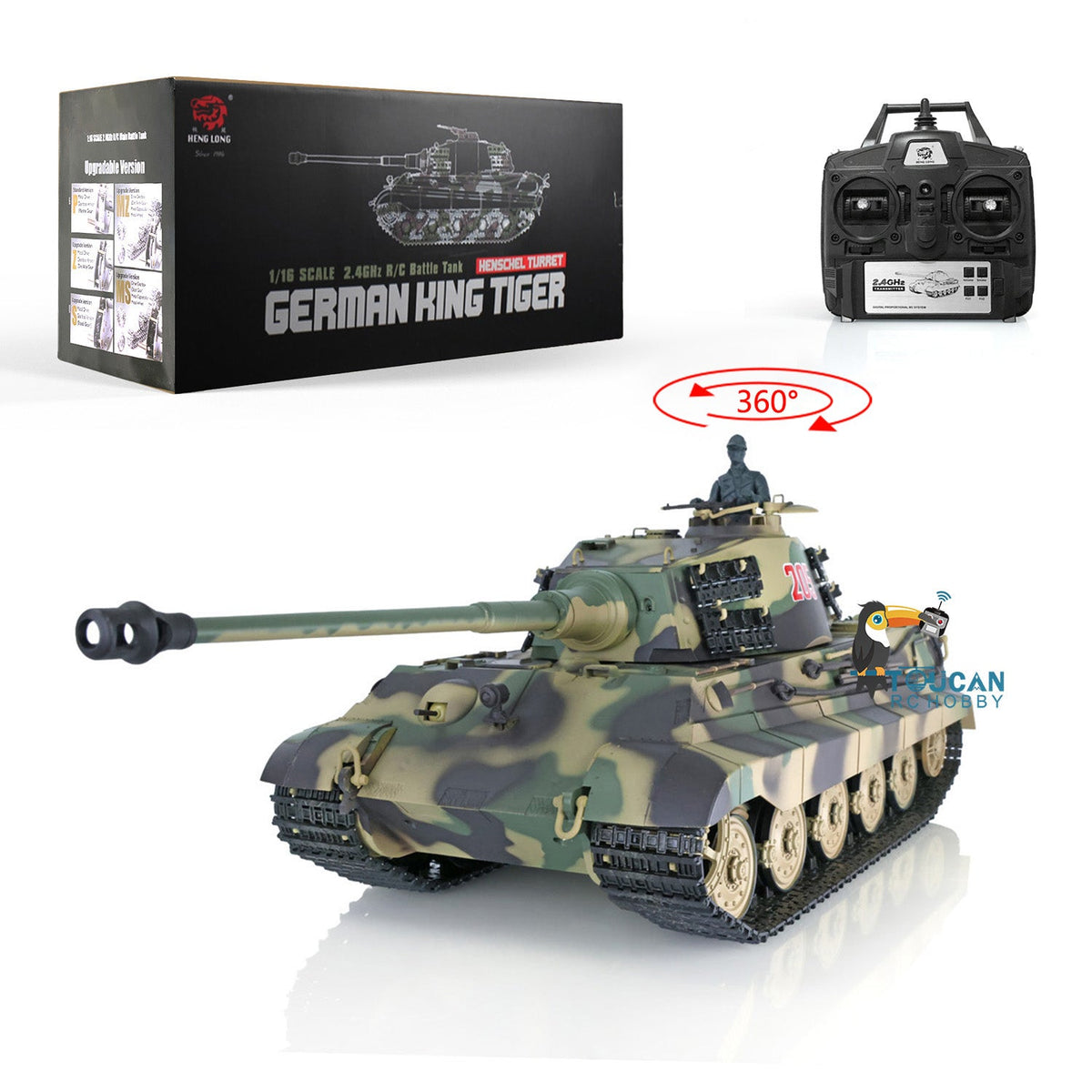 TOUCAN RC HOBBY Heng Long 1/16 TK7.0 Plastic 3888A German King Tiger RRT RC Tank with 360 Degrees Turret Sound Light Smoke BB Infrared Combat