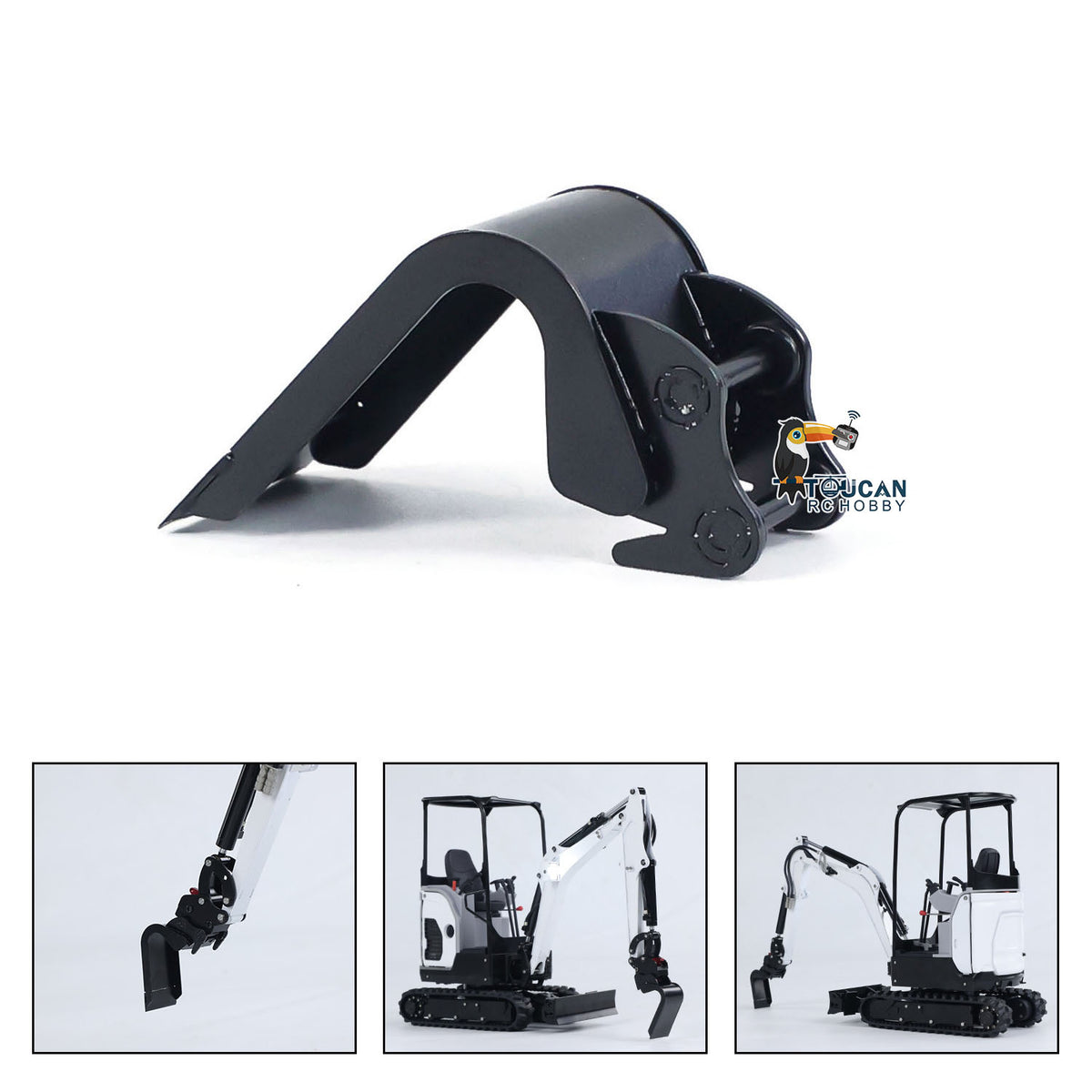TOUCAN RC HOBBY JXModel Metal Ripper Rake Grille Leveling Bucket Leveling Beam Electric Power Rammer Ditch Cleaning Bucket Gripper for 1/14 E20 RC Hydraulic Excavator DIY